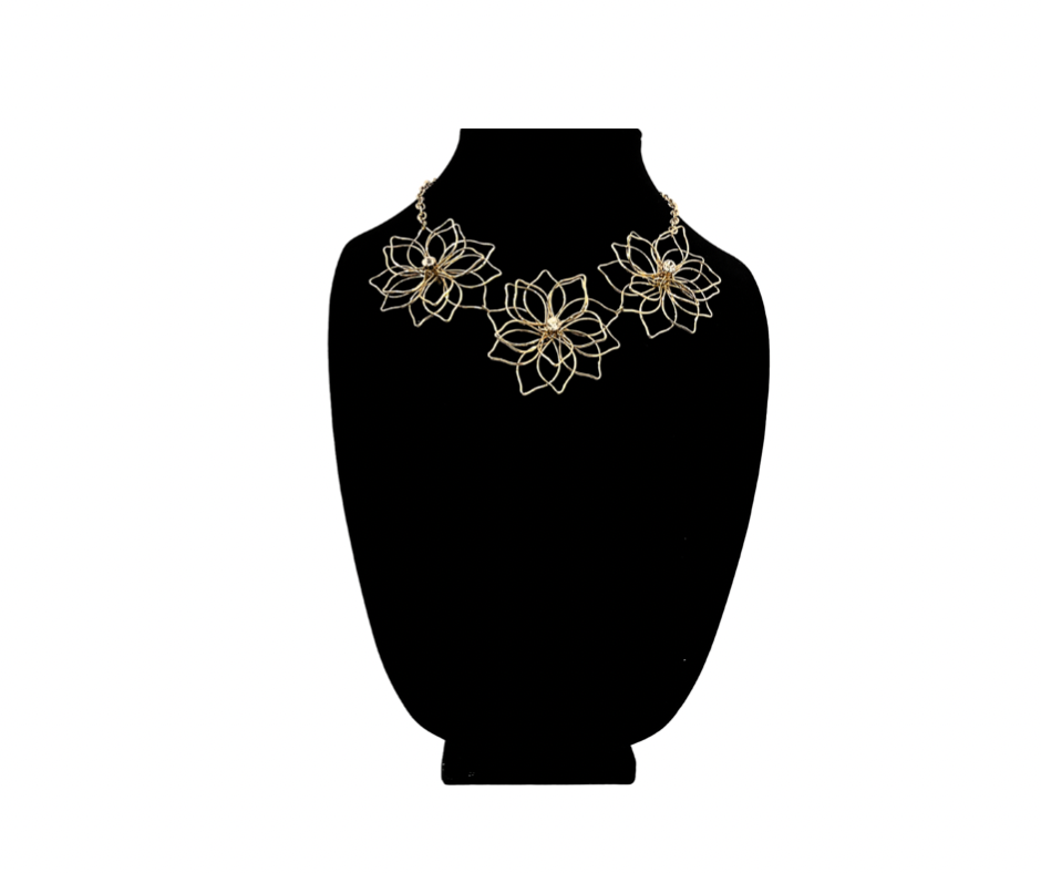 Gold Flower Faux Diamond Necklace