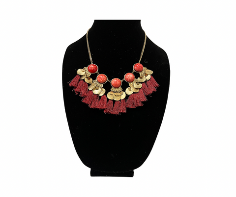 Maroon Red Tassel Necklace