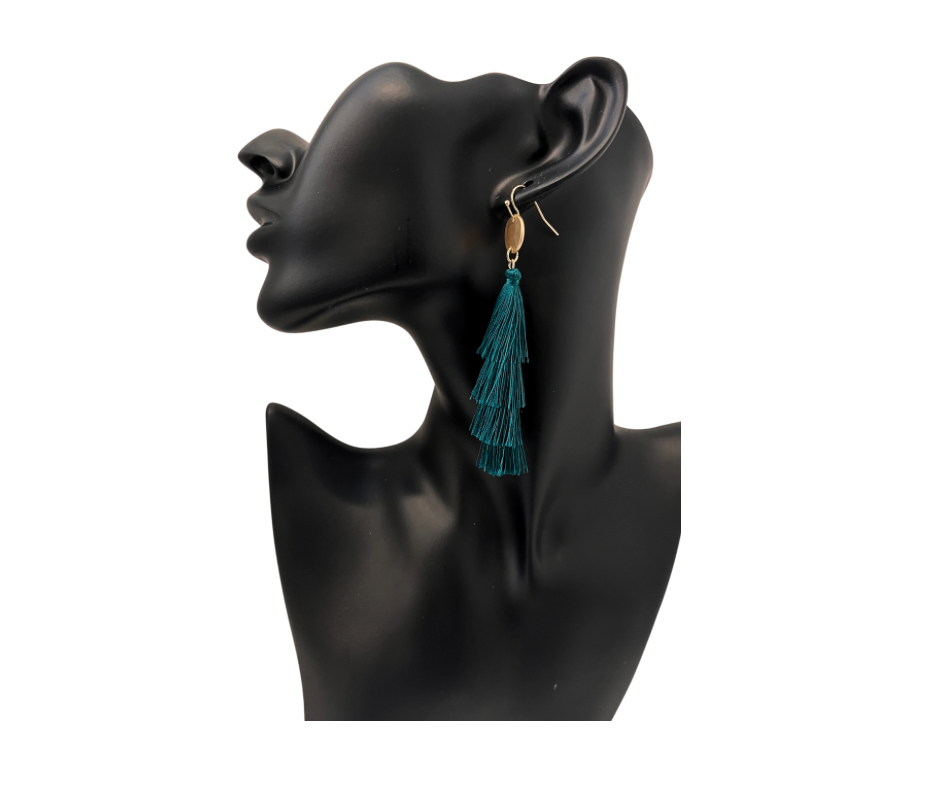 Teal Tassel Earrings