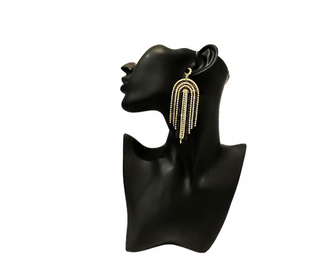 Gold Black Rhinestone Earrings
