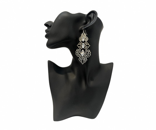 Silver Filigree Faux Gem Earrings