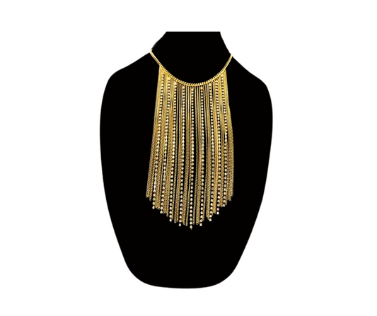 Gold Faux Diamond Bib Necklcae